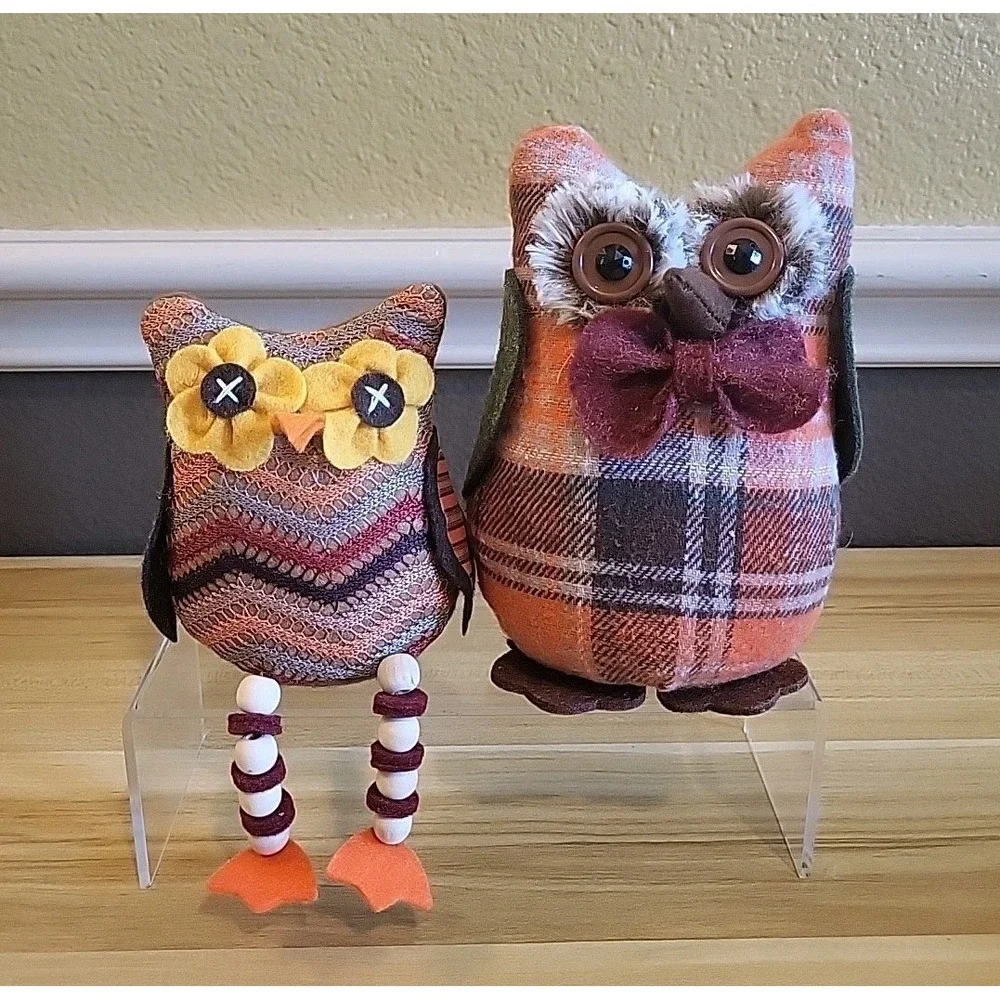 Fall Thanksgiving Plush Owl Shelf Sitters Set Of 2